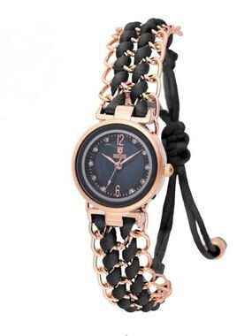 Women’s Rose Gold Watch with Black Braided Band